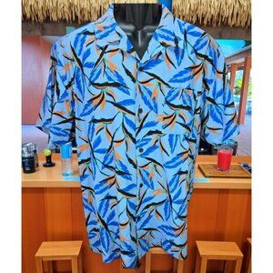 Hurley Men's Short Sleeve Button-Up Shirt XL Tropical Print Birds of Paradise